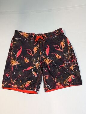 Speedo Men's Black Floral Swim Trunks with Orange Accents Size Large